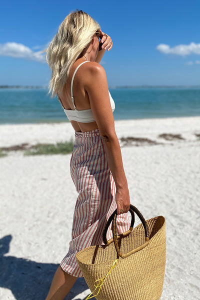Tie Skirt - Muted Clay Stripe Linen Organic - Emerson Fry