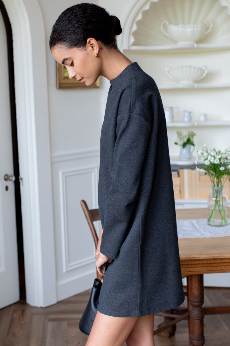 Jewel Neck Dress - Charcoal Melange