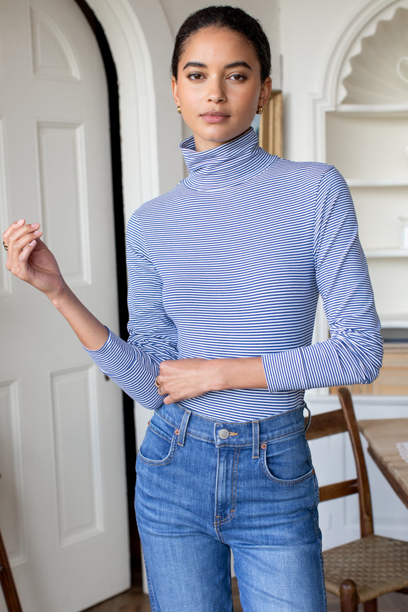 Little Turtleneck - Twilight + White Stripe Organic