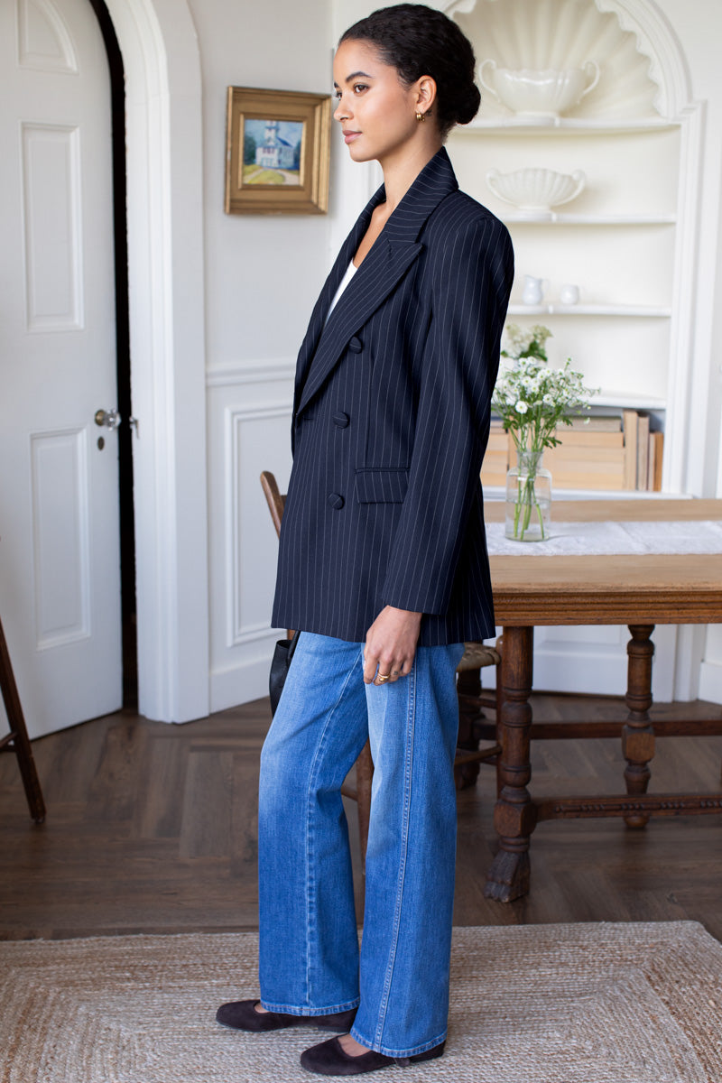 Strong Shoulder Blazer - Navy Pinstripe