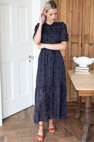 Lucy 4 Short Sleeve Dress - Embroidered Clover Midnight