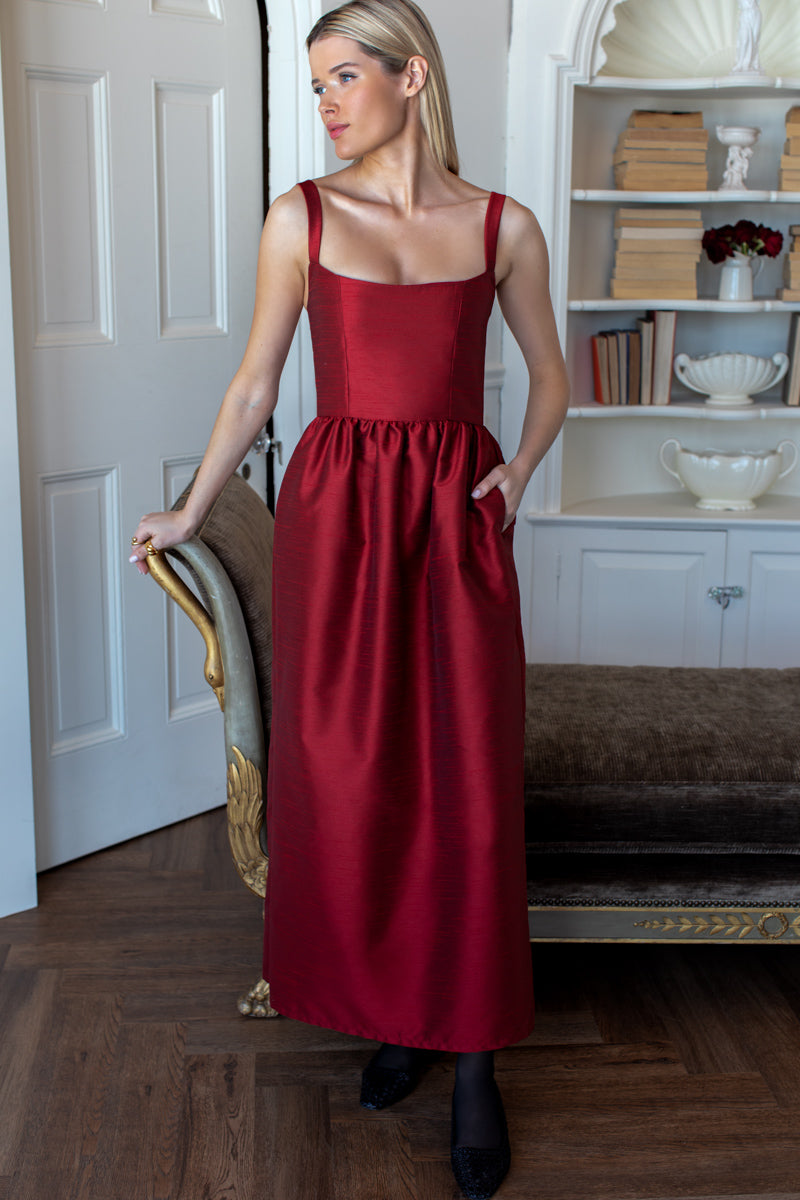 Jour Maxi Dress - Rouge Shantung - Emerson Fry Jour Maxi Dress - Rouge Shantung - Emerson Fry