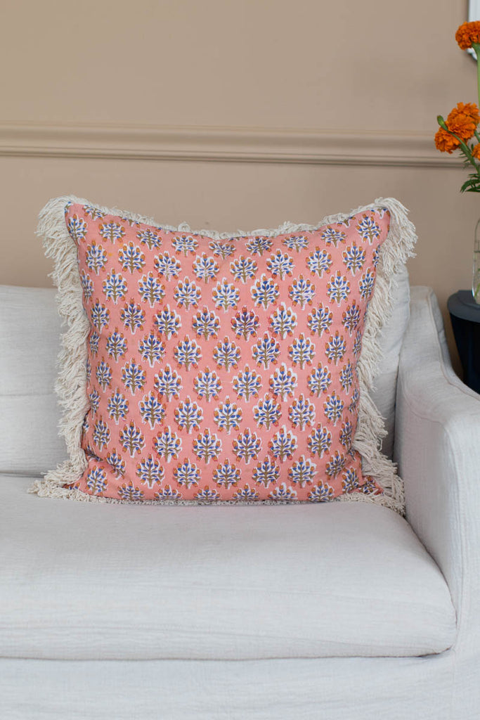 Handblock Pillow Cover - Indie Flowers Sunset Linen - Emerson Fry