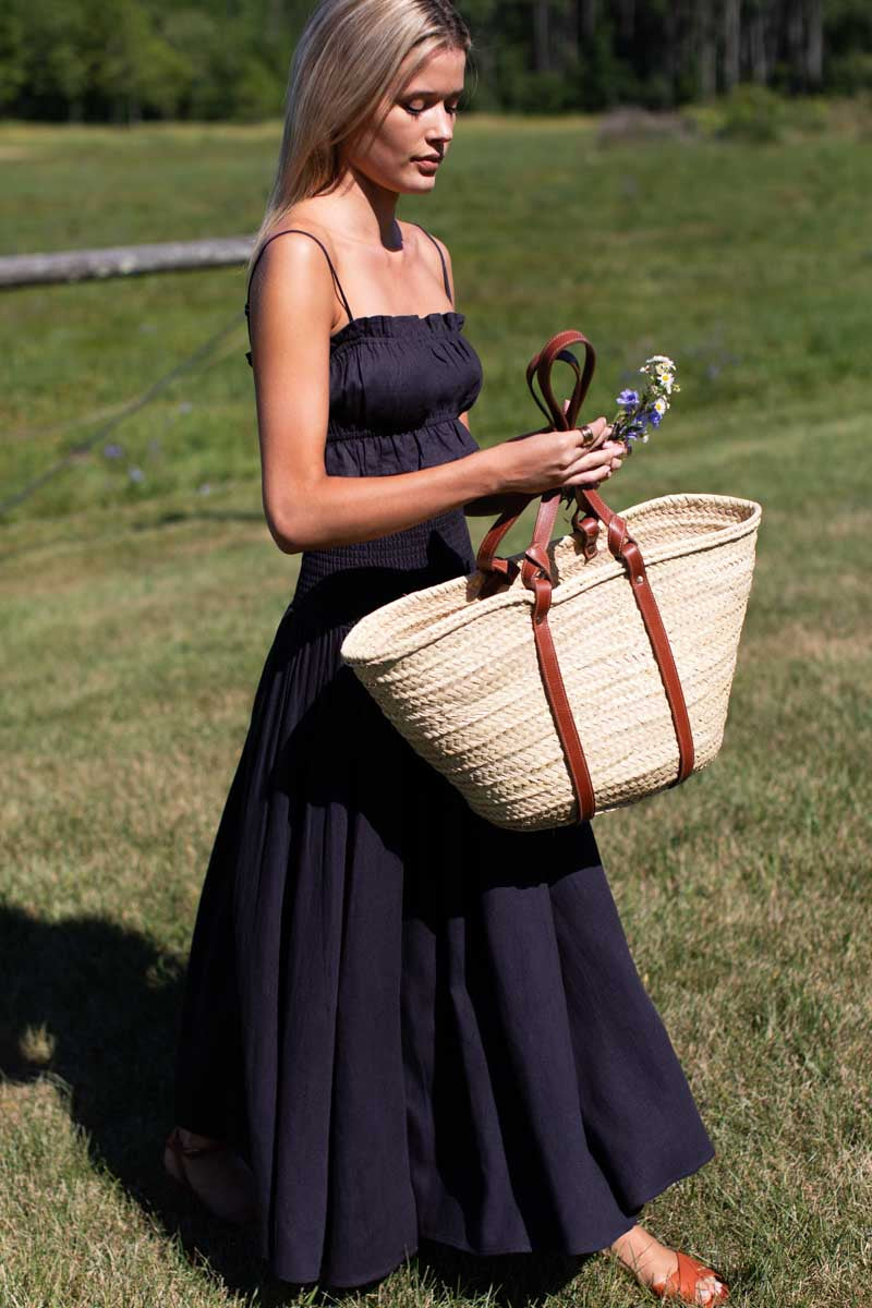 Smocked Maxi Skirt - Midnight Linen