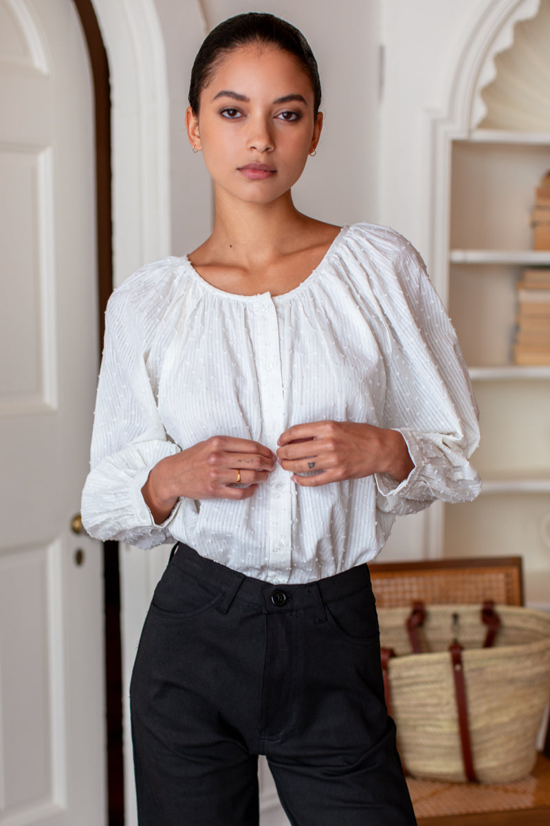 Frances Blouse - Dot Stripe Ivory Organic