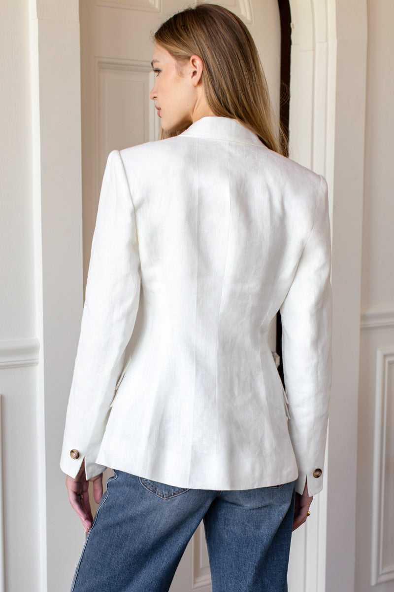 Sculptural Pocket Blazer - Ivory Nevada Linen