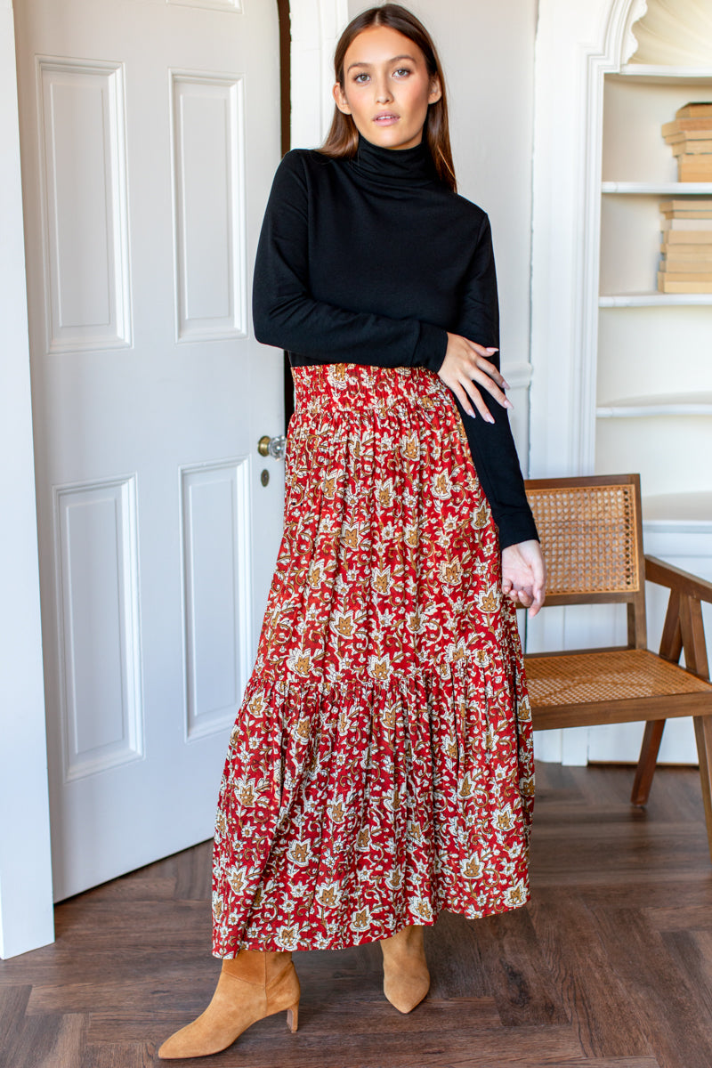 Shirred Skirt - Navi Print