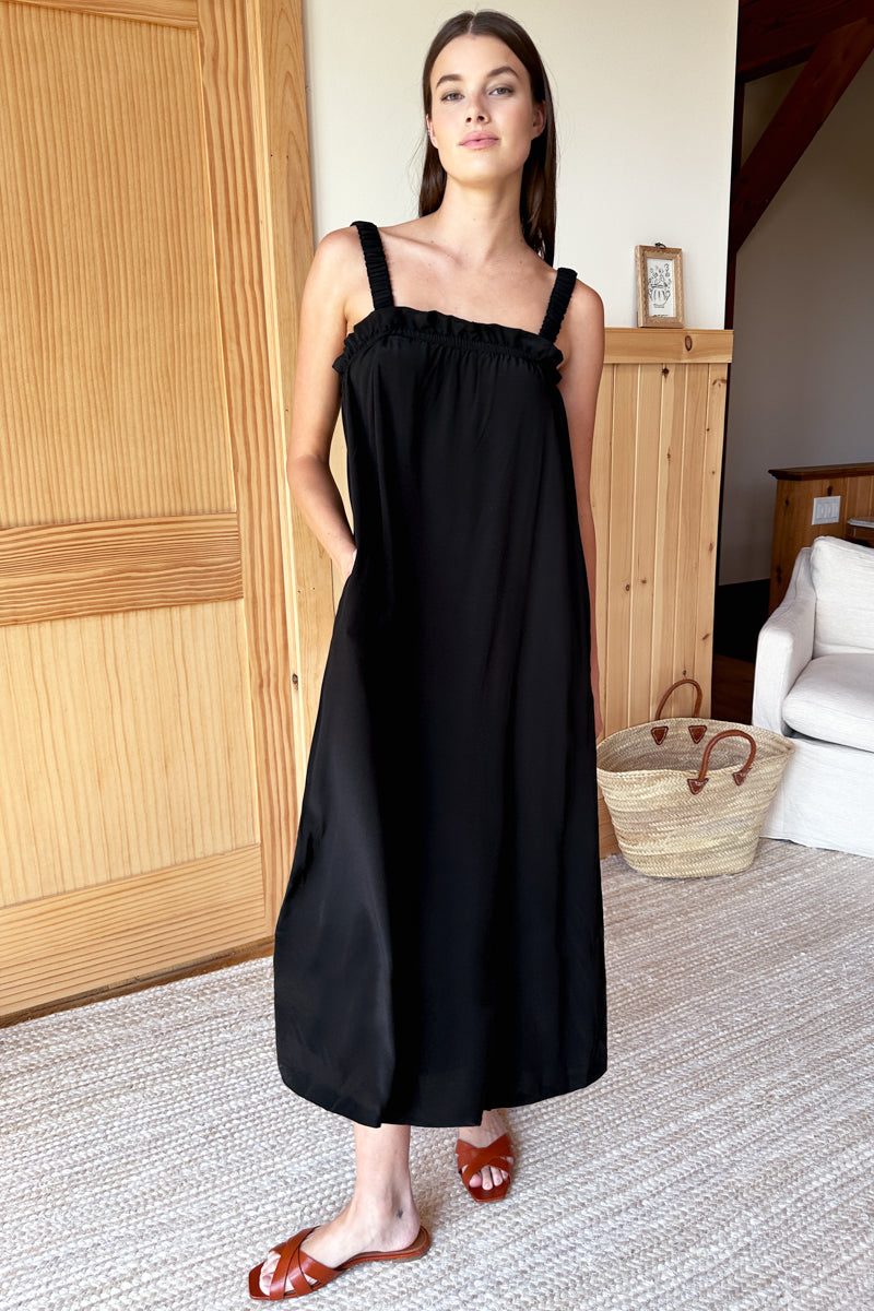 Ophelia Maxi Dress - Black Linen