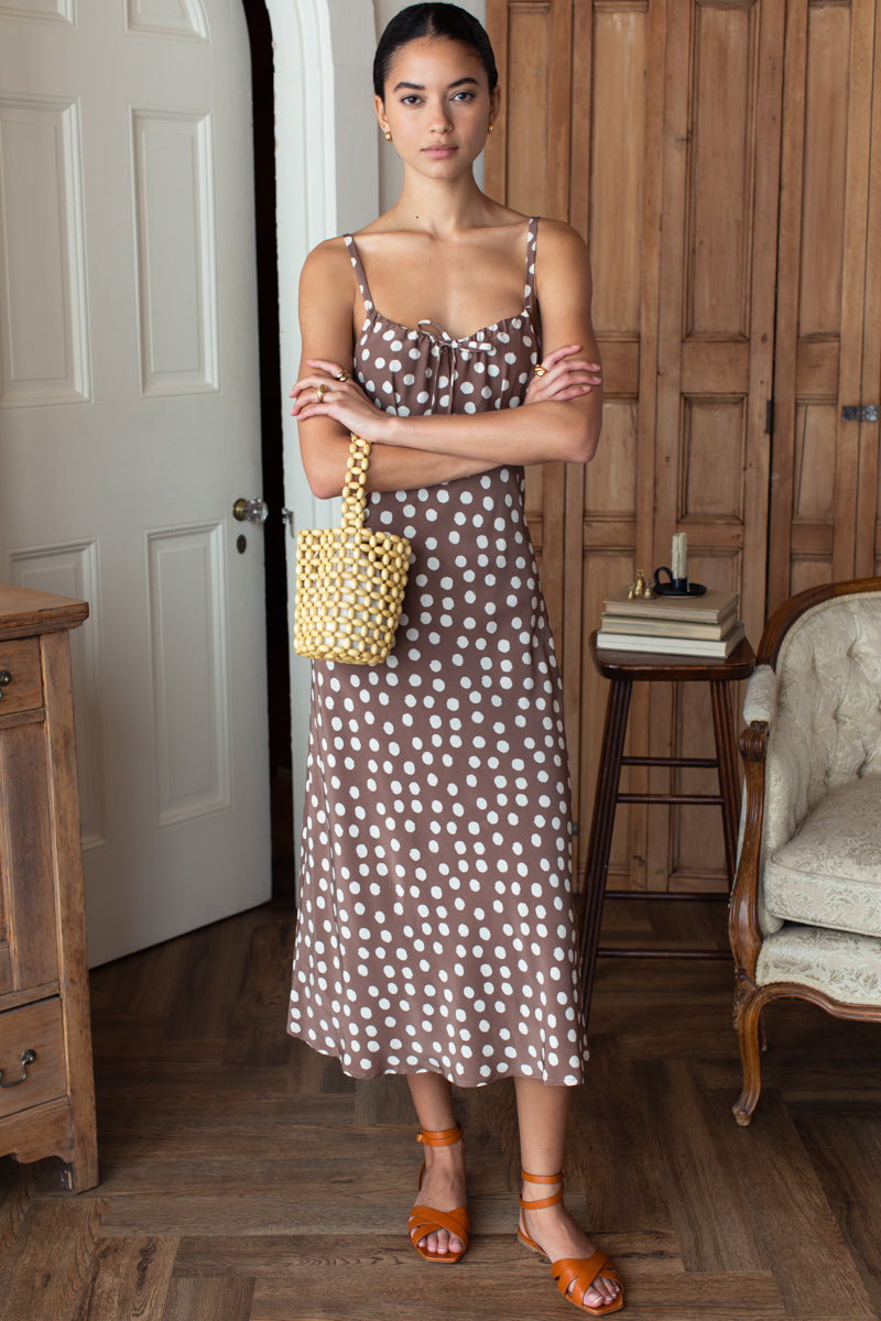 Amy Bias Sundress - Large Dots Cocoa + Pearl - Emerson Fry Amy Bias Sundress - Large Dots Cocoa + Pearl - Emerson Fry