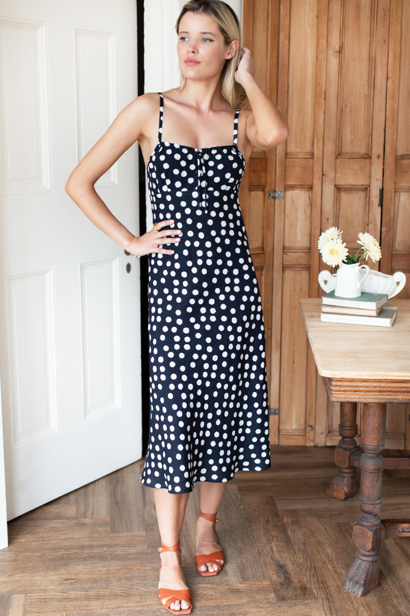 Amy Bias Sundress - Midnight + Ivory Dots
