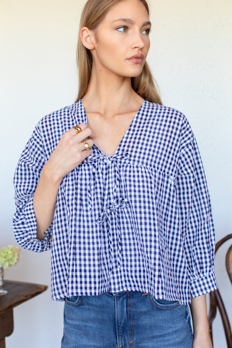 Artist Overshirt - Navy + White Seersucker Check
