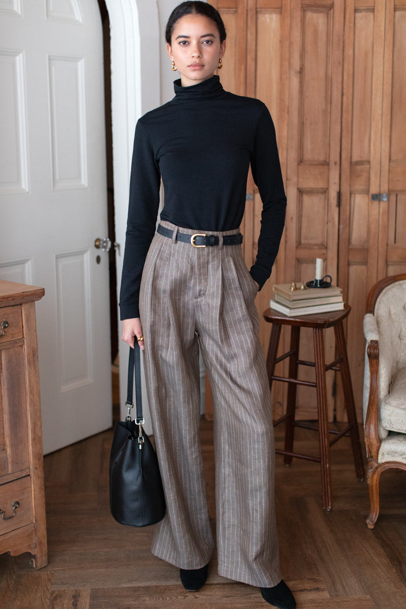 Atelier Pleated Pant 2 - Chamoisee Pinstripe Linen
