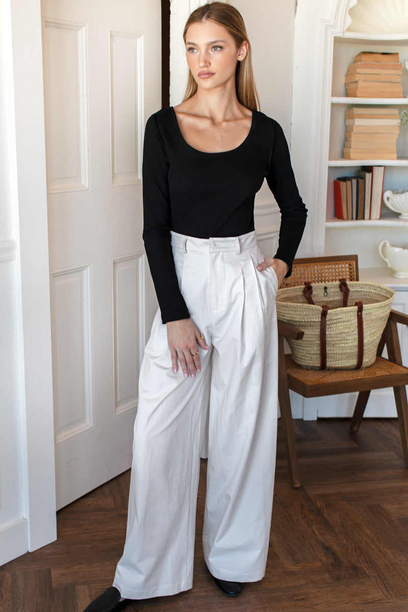 Swan Rib U Neck Longsleeve Top - Black Swan Rib - Emerson Fry
