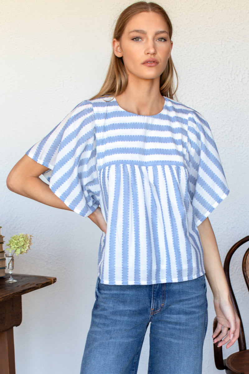 Basalie Top - Scallop Blue Stripe