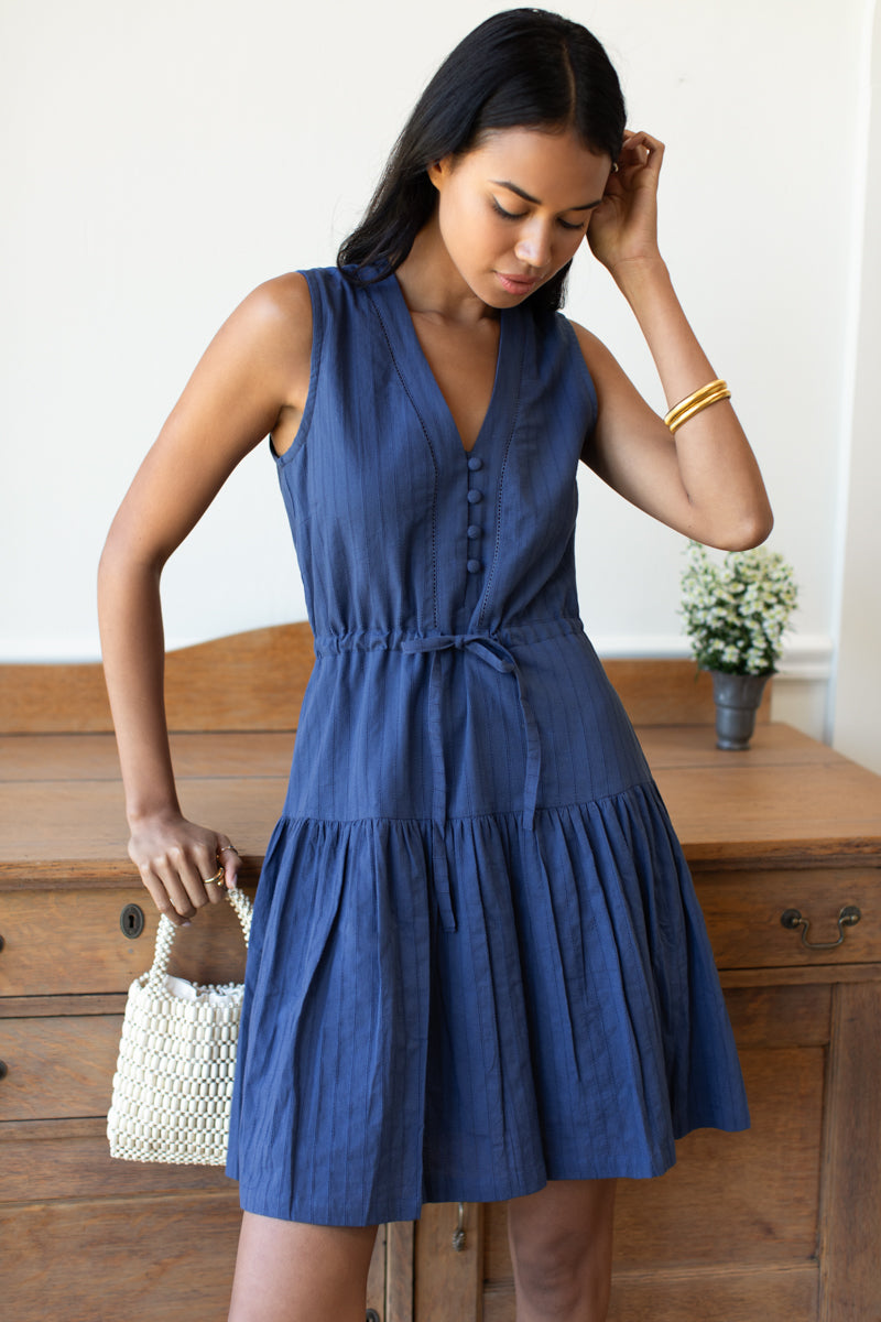 Basque Sundress Short - Blue Indigo