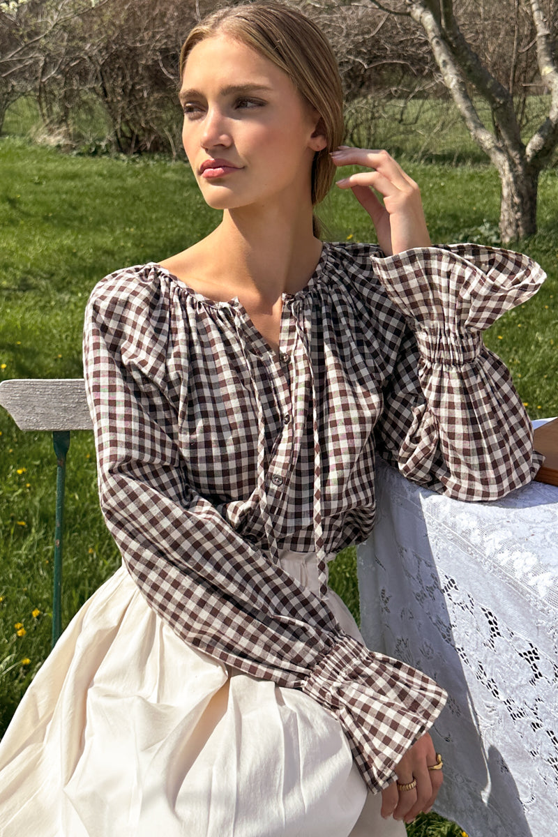 Belle Blouse - Cocoa Gingham