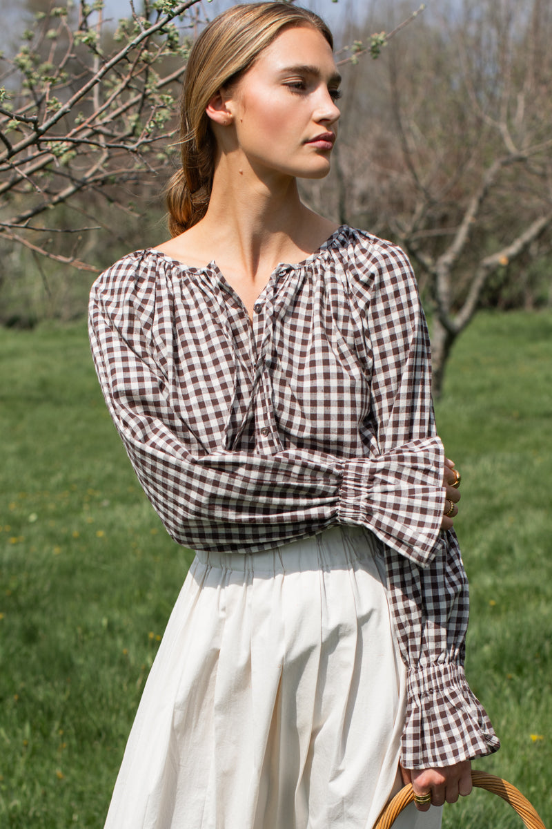 Belle Blouse - Cocoa Gingham