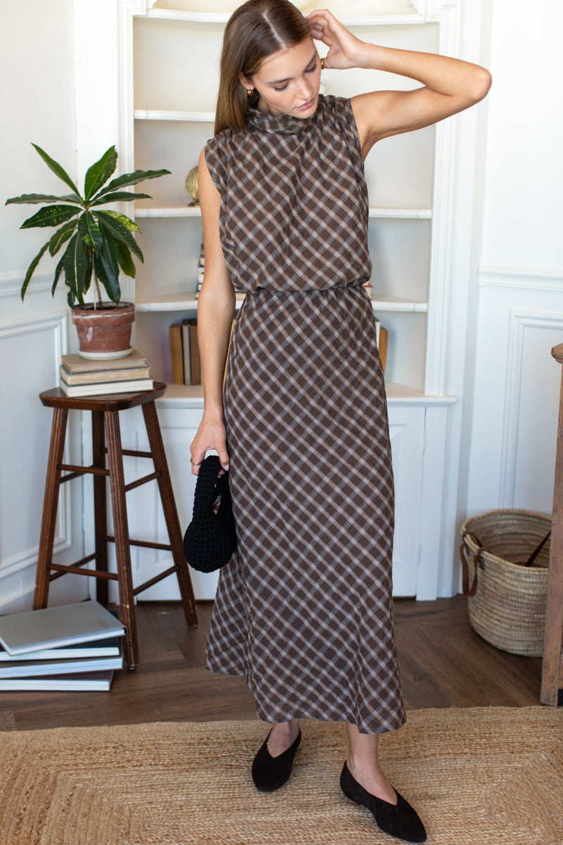 Frederique Sleeveless Blouse - Cocoa Plaid