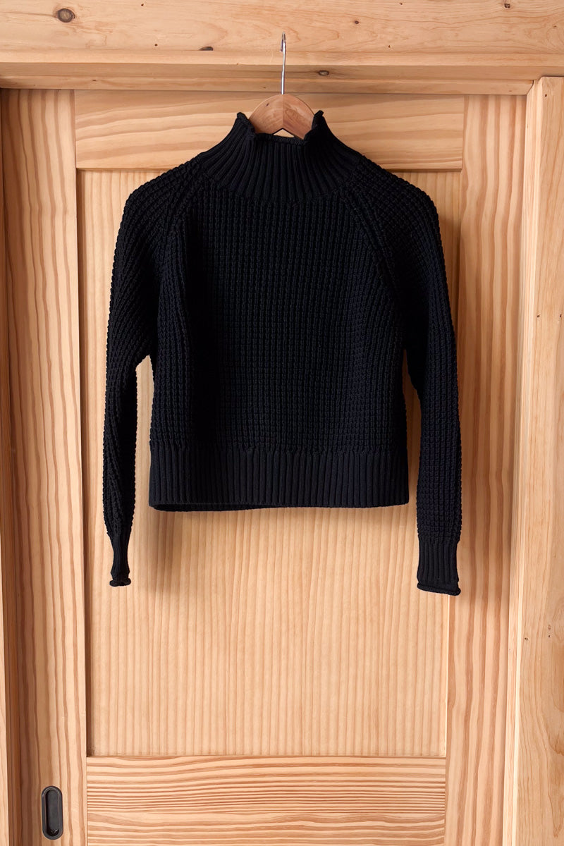 Boxy Funnel Neck Sweater - Black Organic