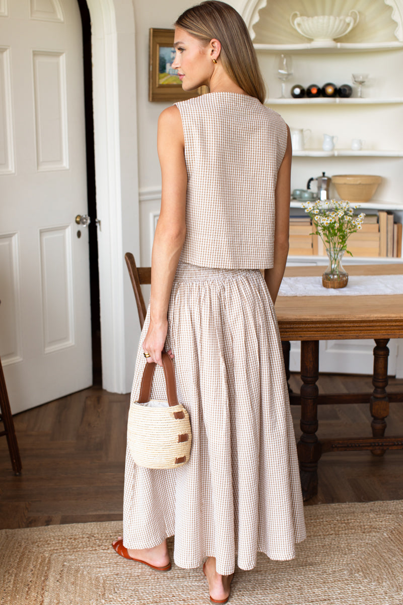 Smocked Maxi Skirt - Cafe Check