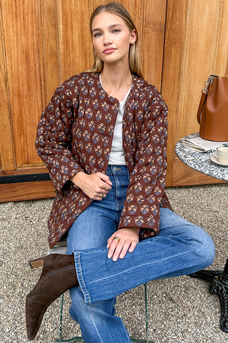 Camp Coat Short - Library Flowers Cocoa Organic