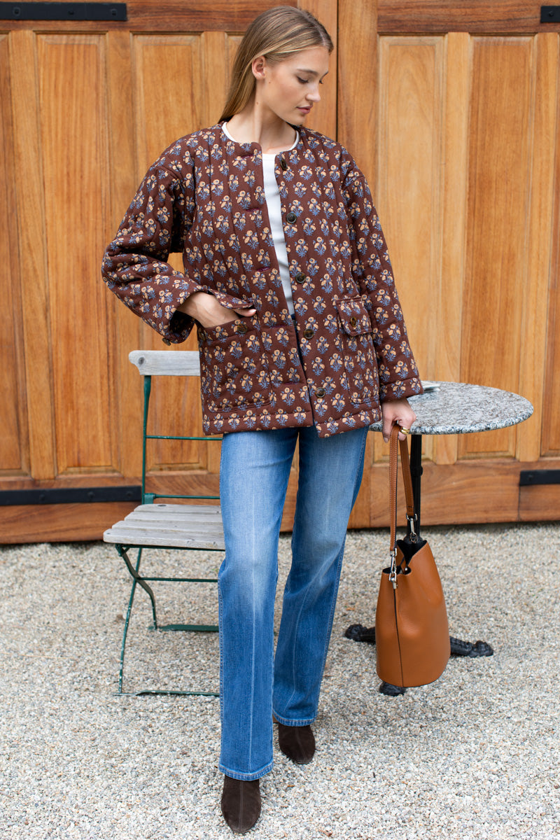 Camp Coat Short - Library Flowers Cocoa Organic
