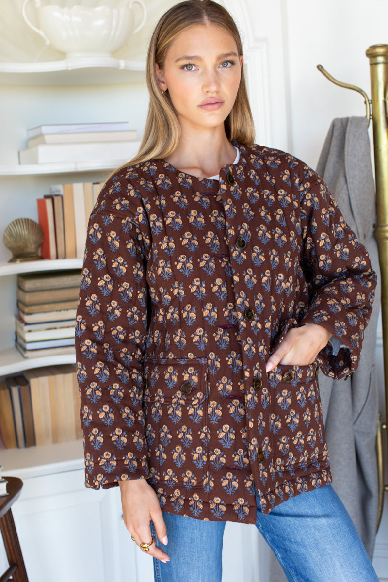 Camp Coat Short - Library Flowers Cocoa Organic