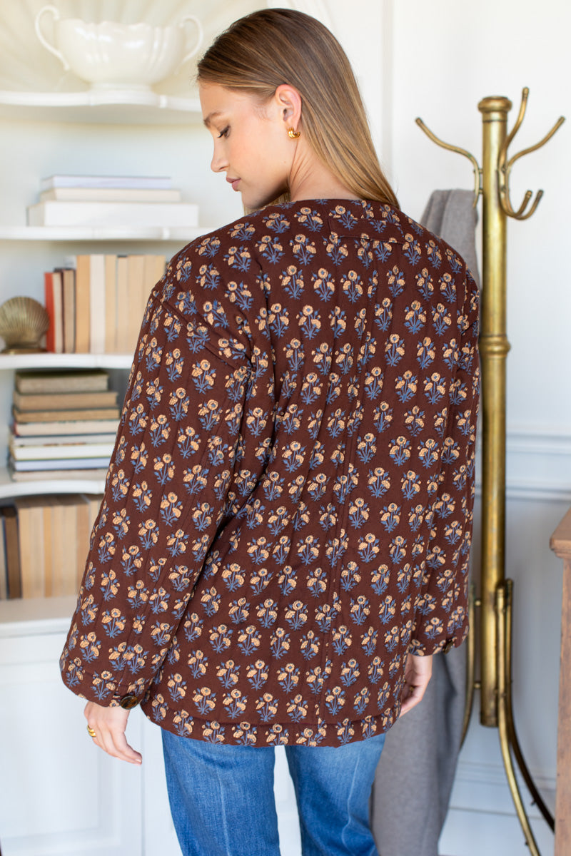 Camp Coat Short - Library Flowers Cocoa Organic