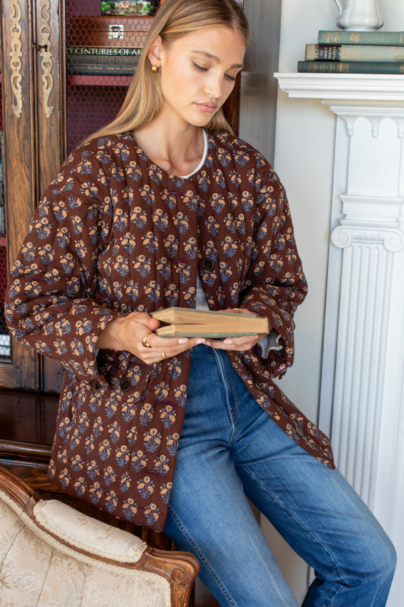Camp Coat Short - Library Flowers Cocoa Organic