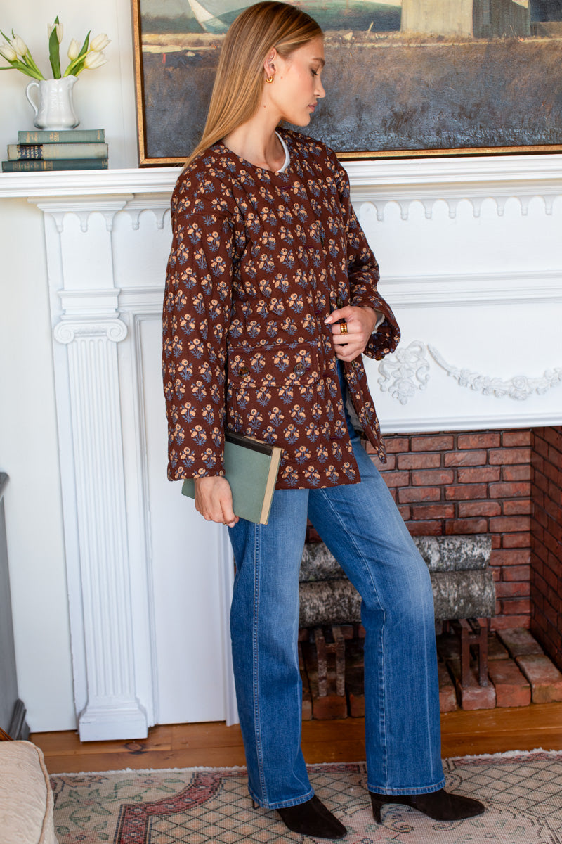 Camp Coat Short - Library Flowers Cocoa Organic