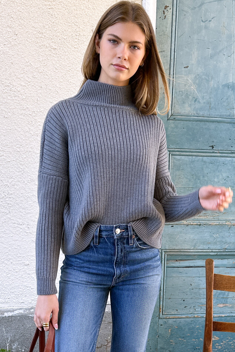 Carolyn Funnel Neck Sweater - French Grey Melange