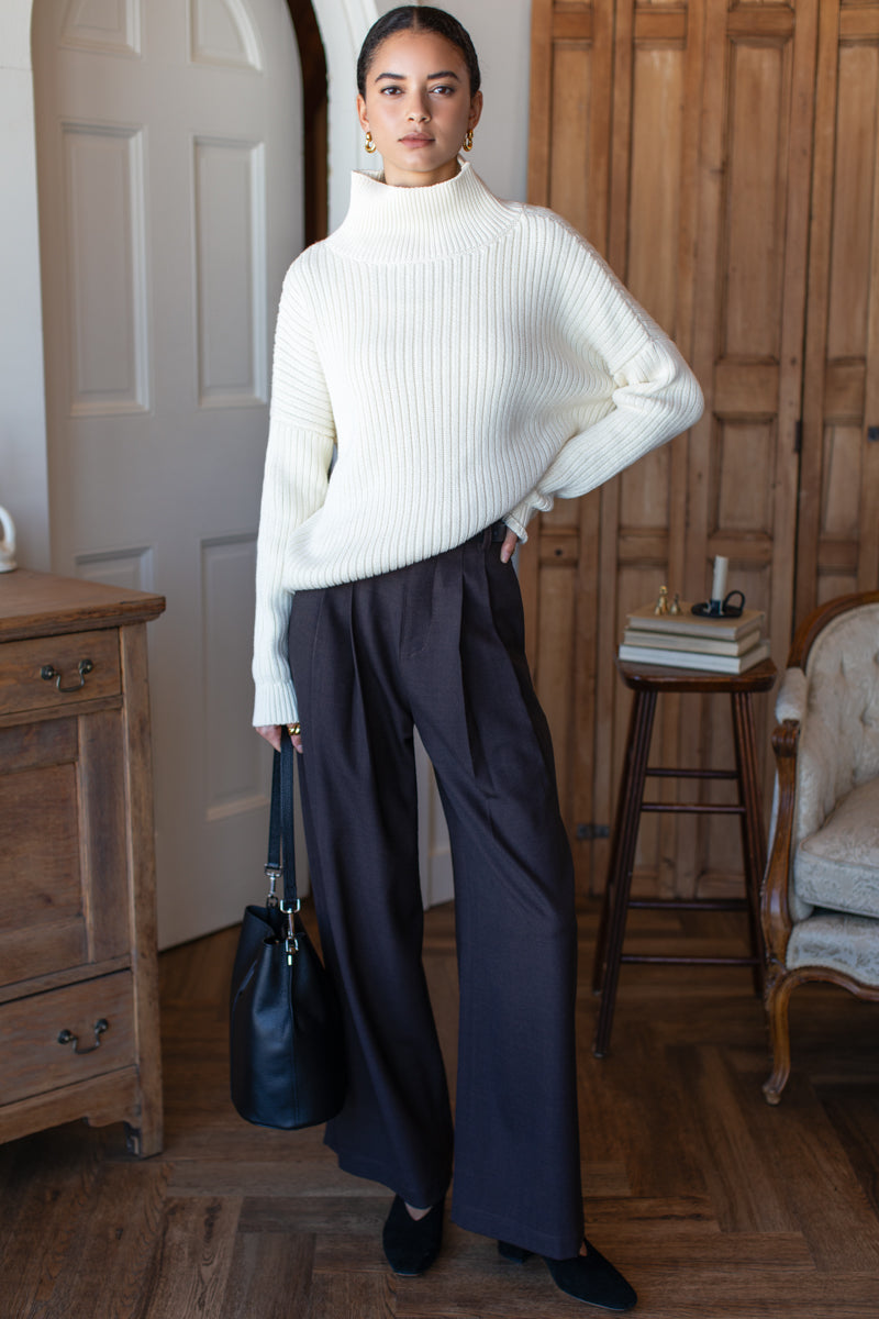 Carolyn Funnel Neck Sweater - Ivory Organic