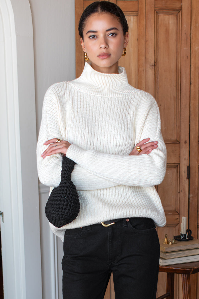 Carolyn Funnel Neck Sweater - Ivory Organic