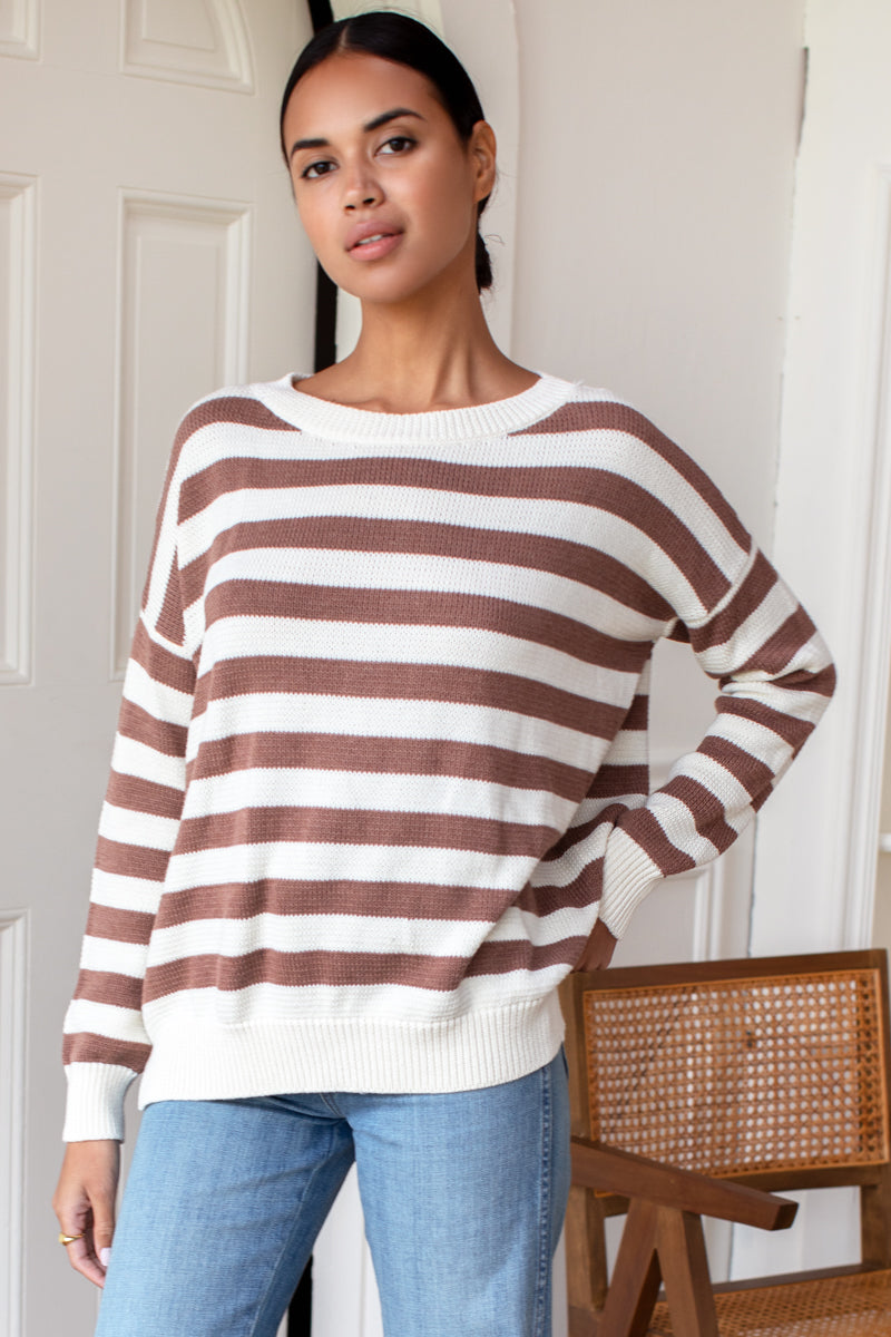 Carolyn Sweater - Mocha French Stripe Organic