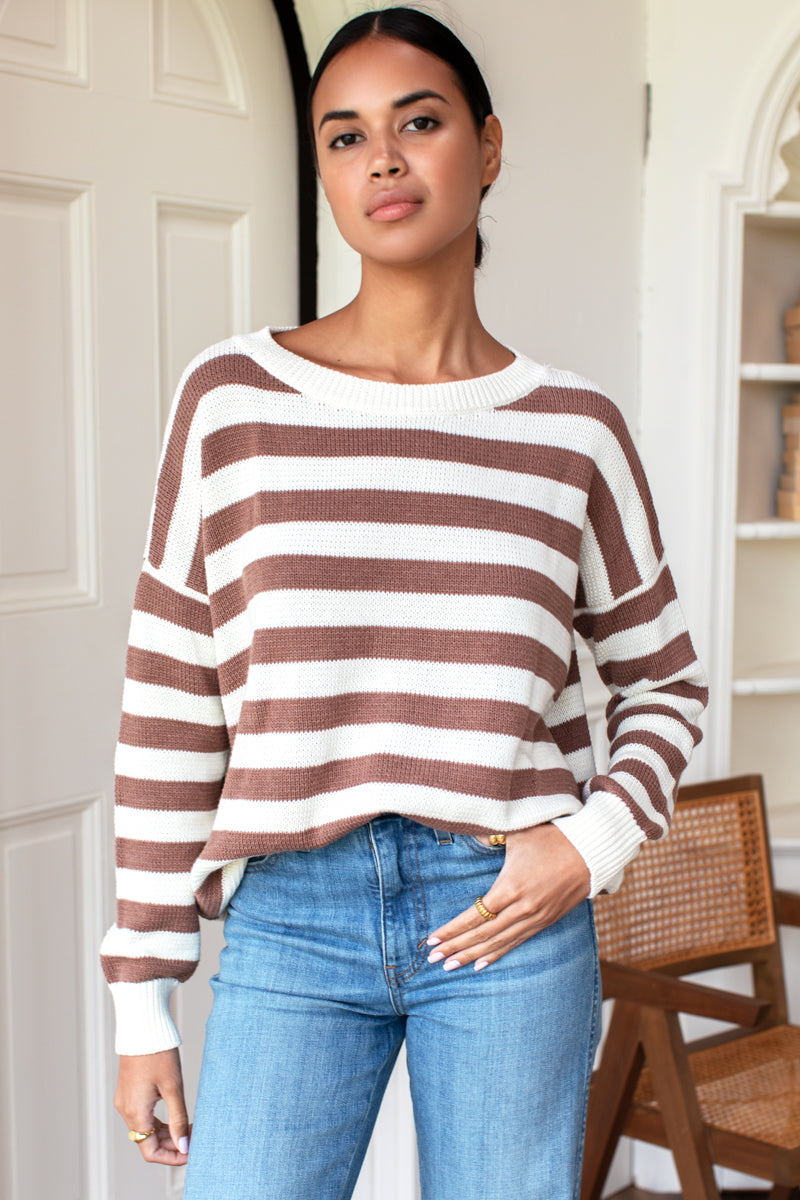 Carolyn Sweater - Mocha French Stripe Organic