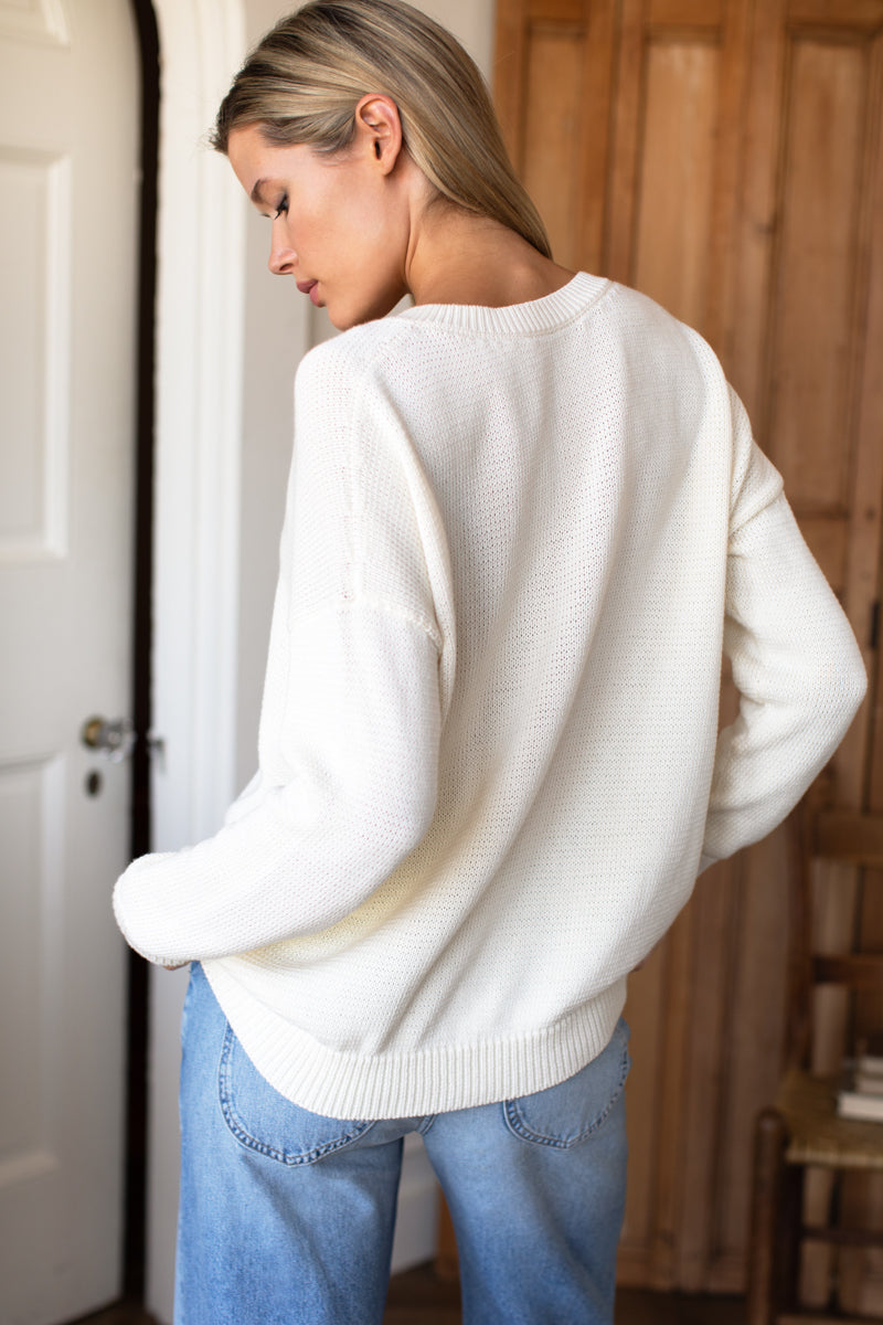 Carolyn V Neck Sweater - Ivory Organic