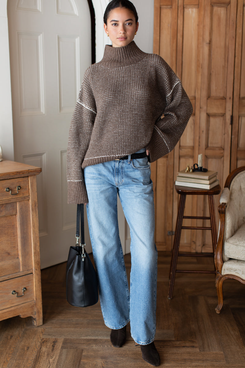 Celeste Funnel Neck Sweater - Cocoa Melange