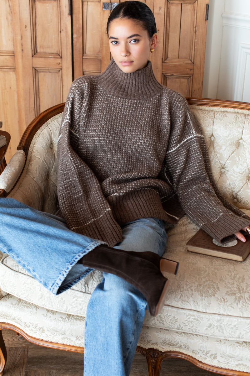 Celeste Funnel Neck Sweater - Cocoa Melange