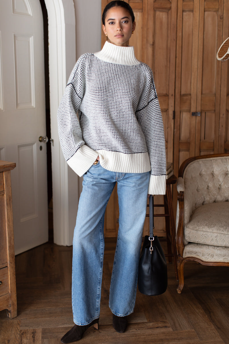Celeste Funnel Neck Sweater - Ivory Melange