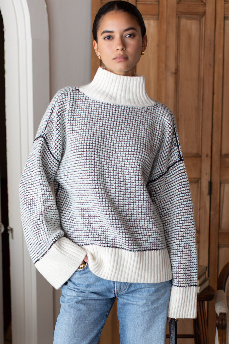 Celeste Funnel Neck Sweater - Ivory Melange