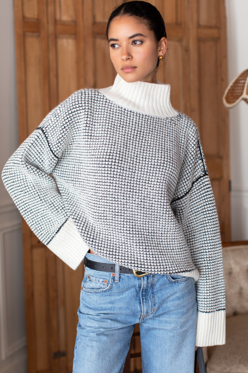 Celeste Funnel Neck Sweater - Ivory Melange
