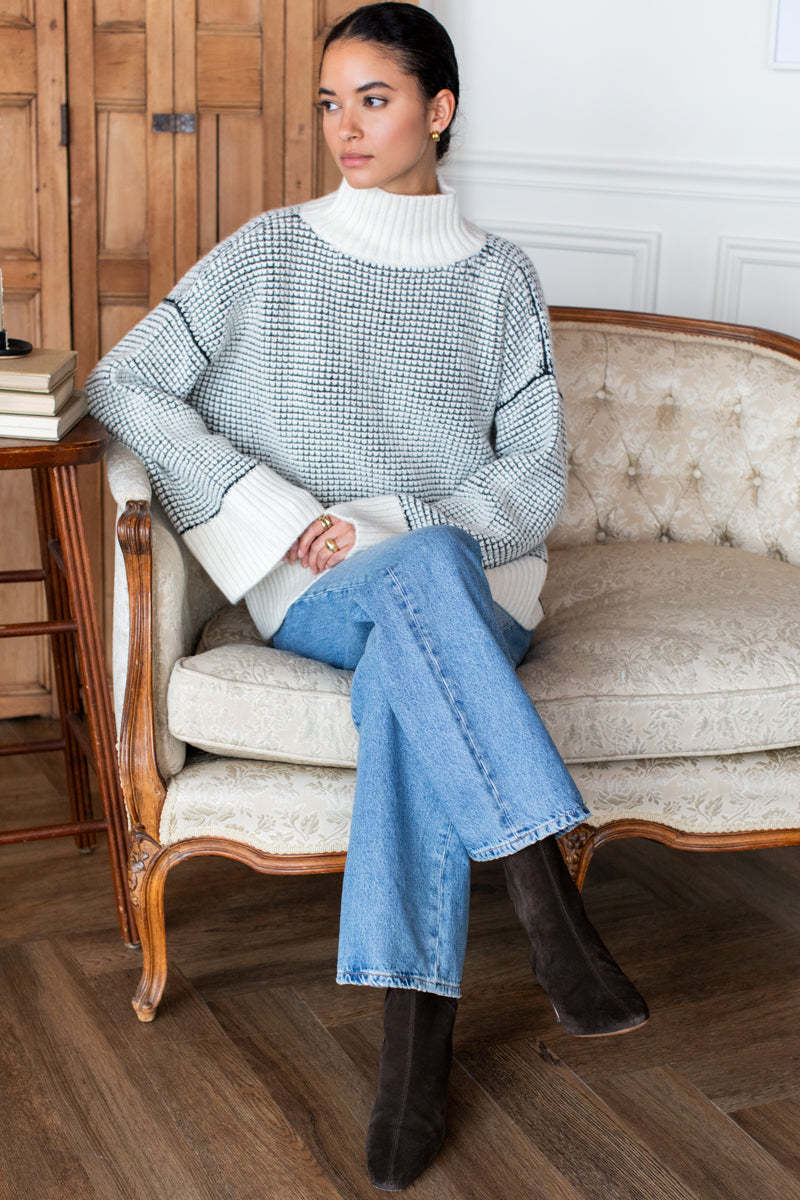 Celeste Funnel Neck Sweater - Ivory Melange