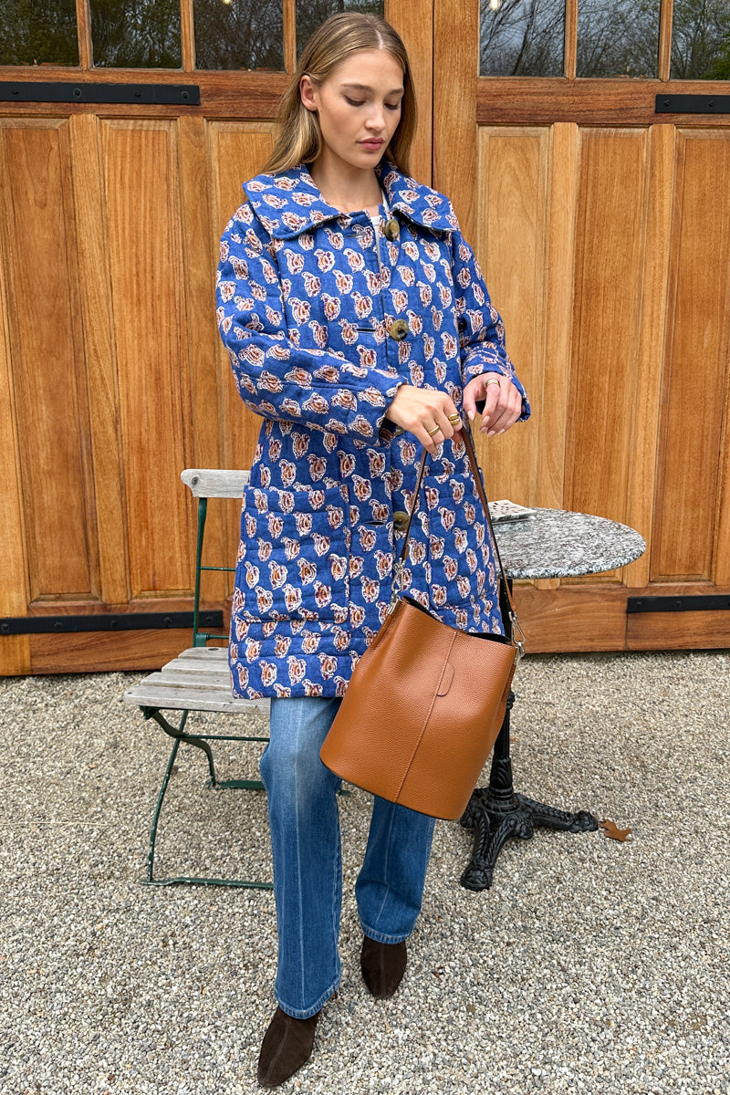 Camp Coat - Blue Paisley Flowers Linen