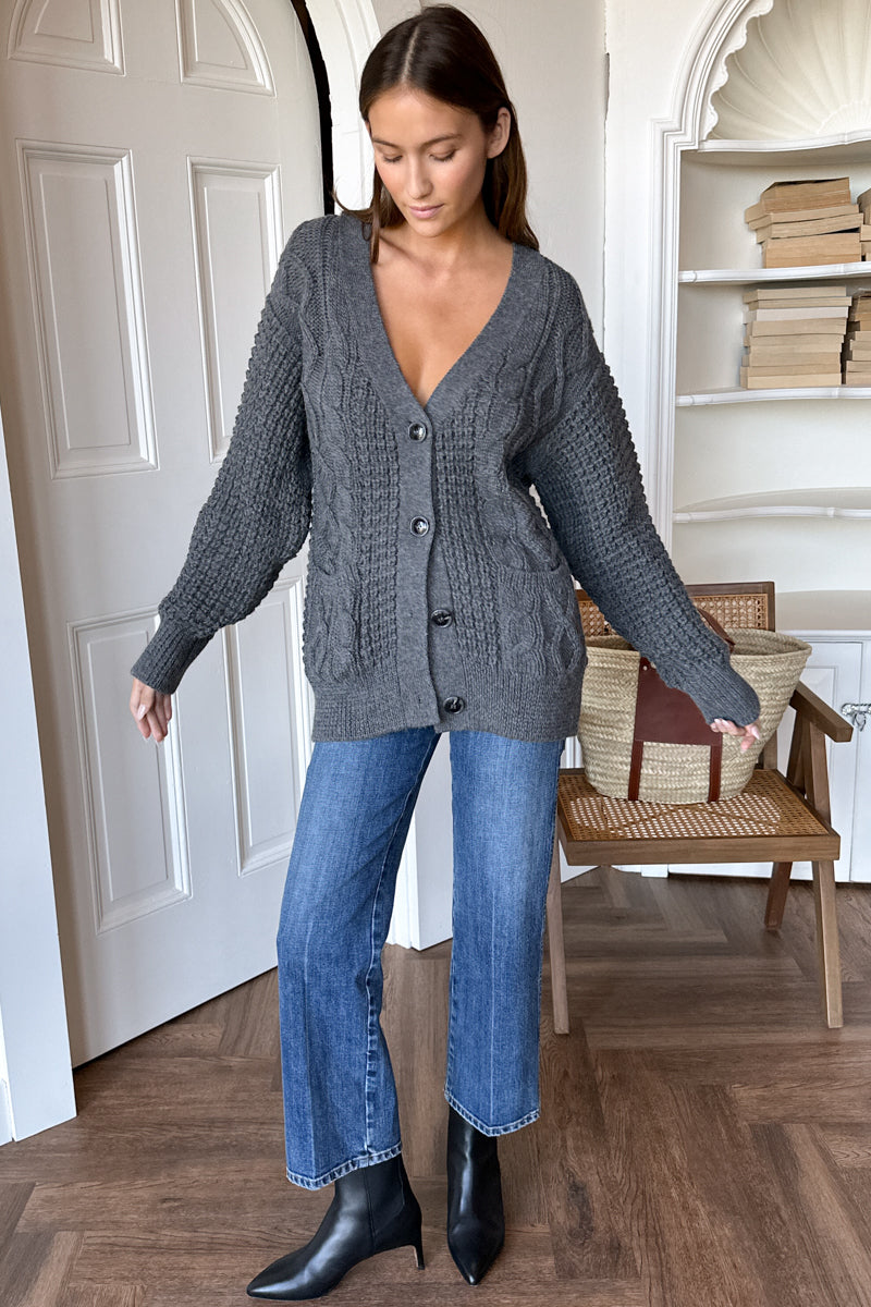 Cozy Cable Cardigan - Charcoal Alpaca