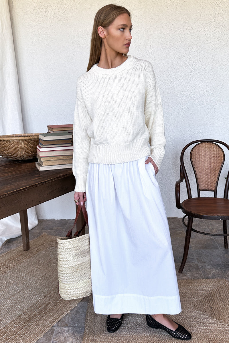 Wide Hem Poplin Skirt - Bright White