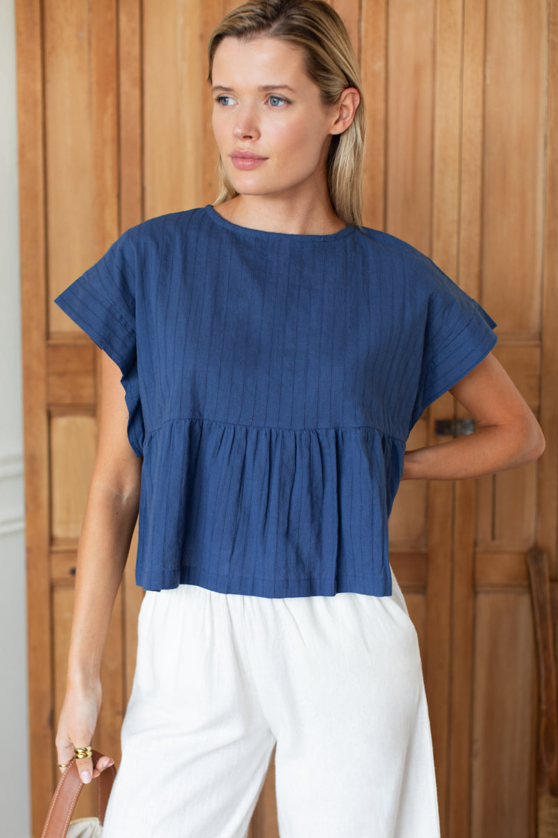 Dolman Peplum Top - Blue Indigo