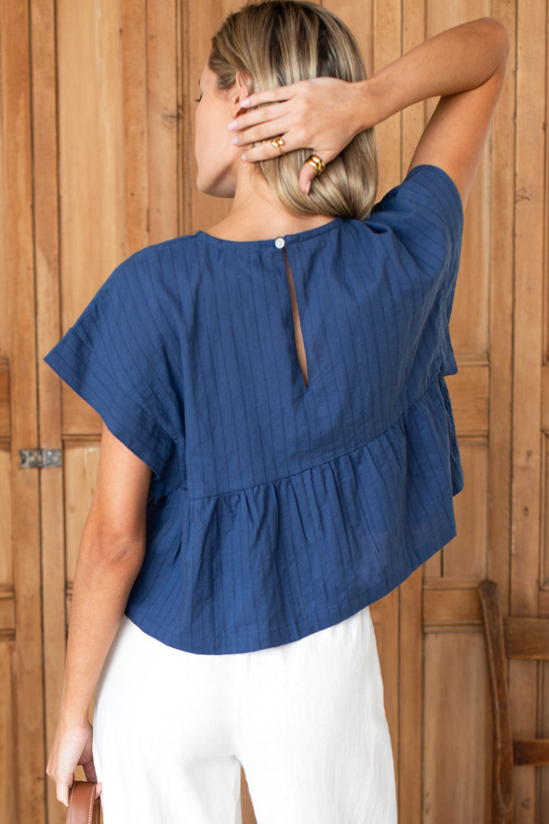 Dolman Peplum Top - Blue Indigo