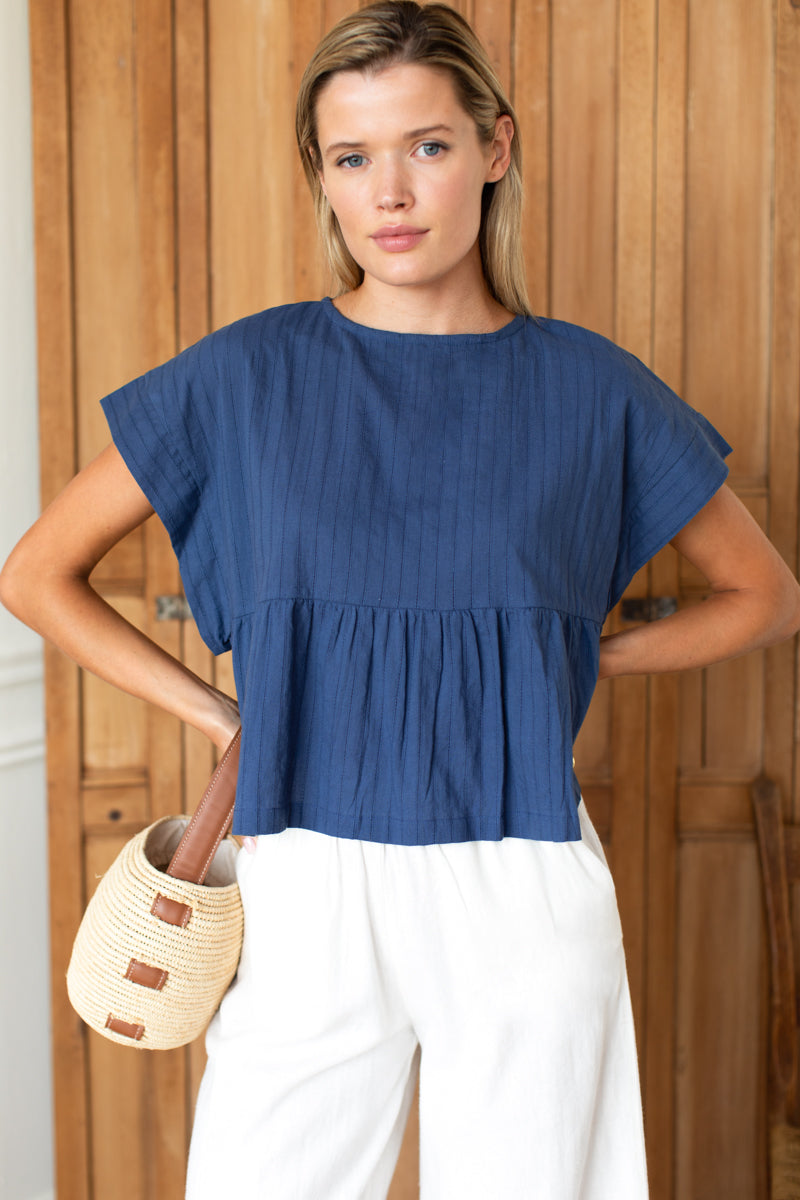 Dolman Peplum Top - Blue Indigo