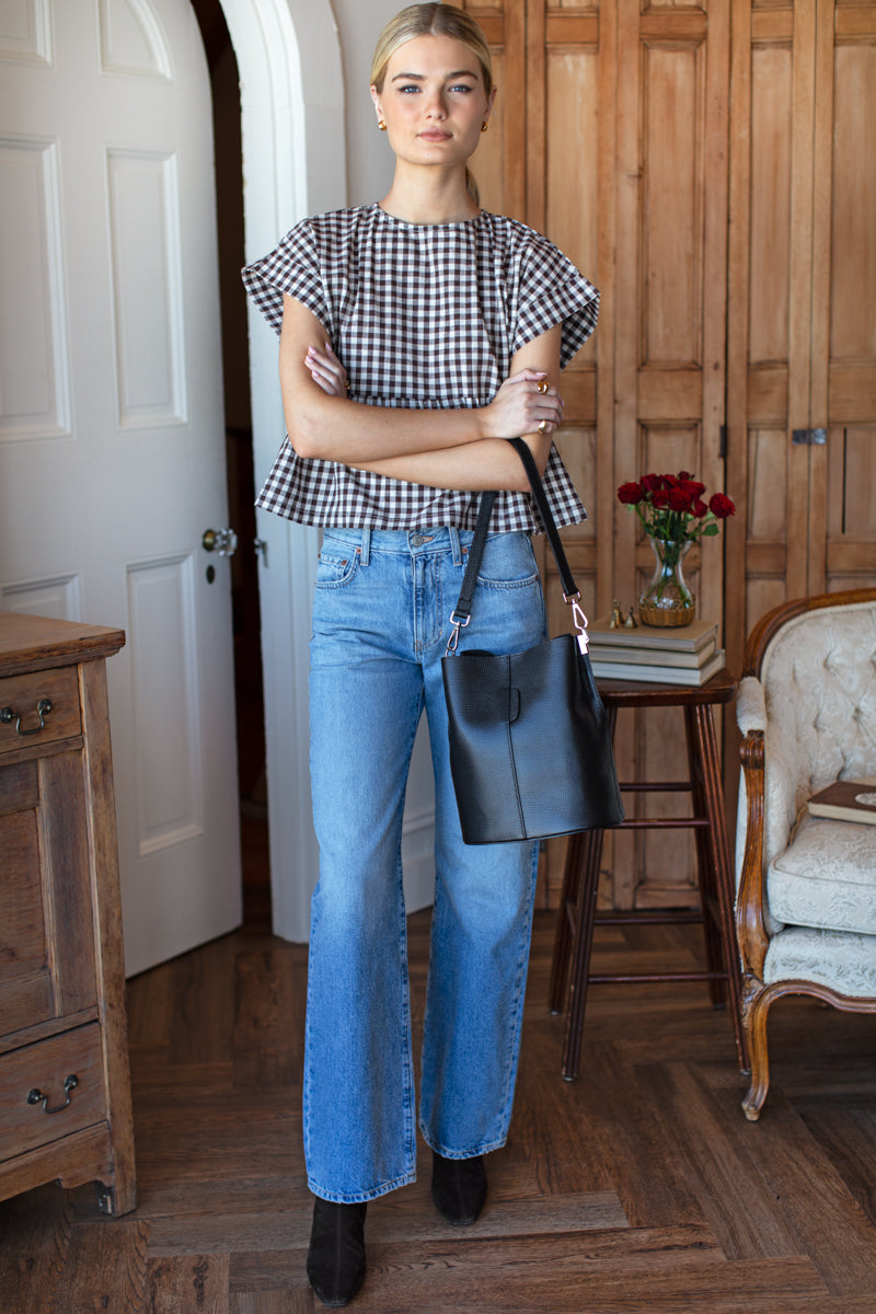 Dolman Peplum Top - Cocoa Gingham