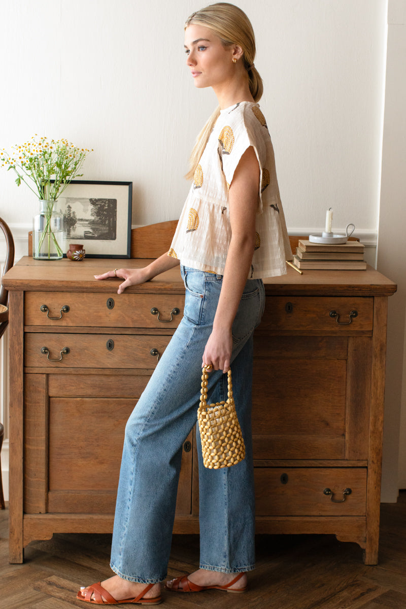 Dolman Peplum Top - Fan Flowers Marigold
